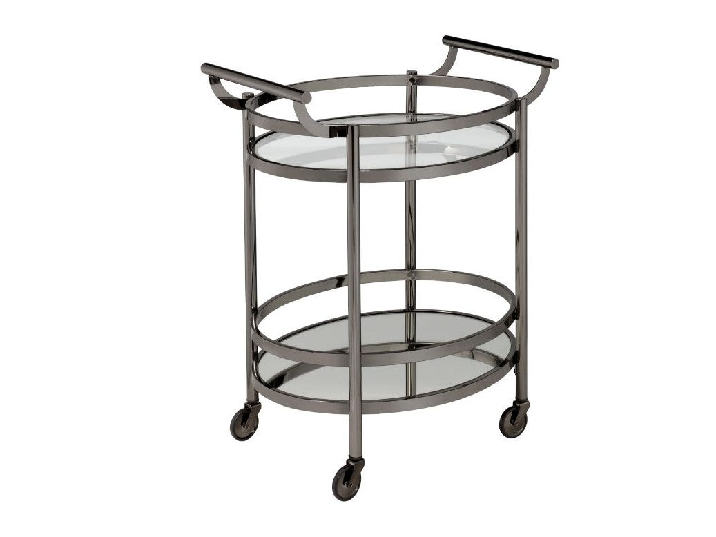 Lakelyn Black Nickel & Clear Glass Serving Cart - Ornate Home
