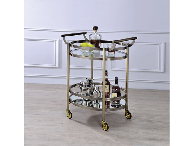 Lakelyn Brushed Bronze & Clear Glass Serving Cart - Ornate Home