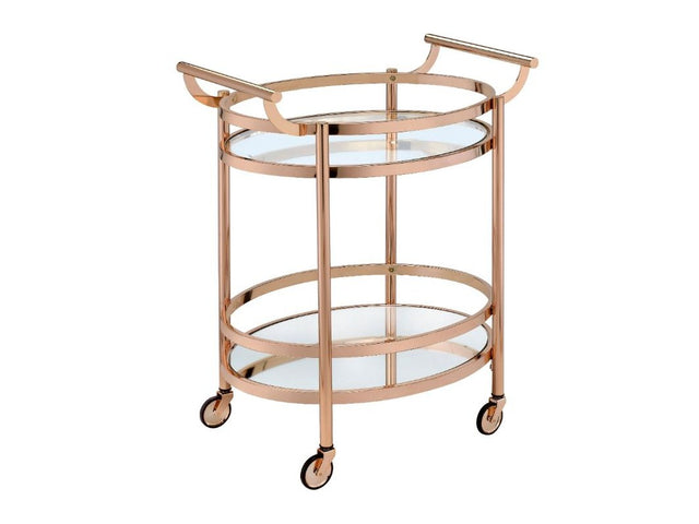 Lakelyn Rose Gold & Clear Glass Serving Cart - Ornate Home