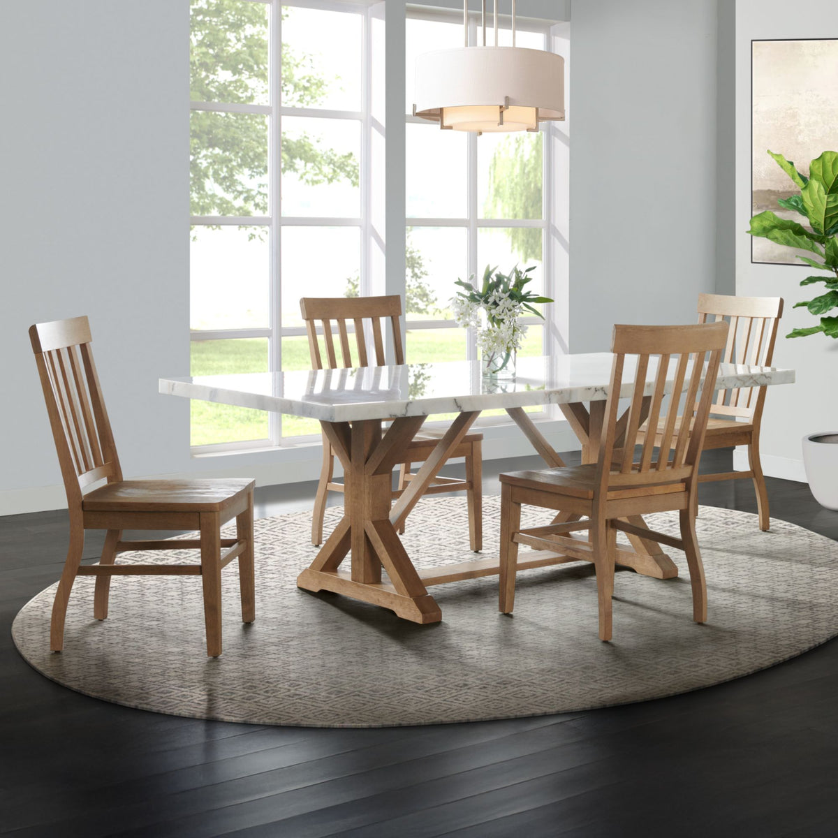 Lakeview White/Natural/Grey 5-Piece Rectangular Dining Set - Ornate Home