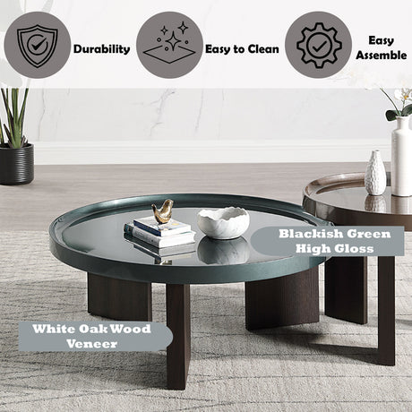 Lakita Blackish Green High Gloss/Smoked Oak Coffee Table - Ornate Home