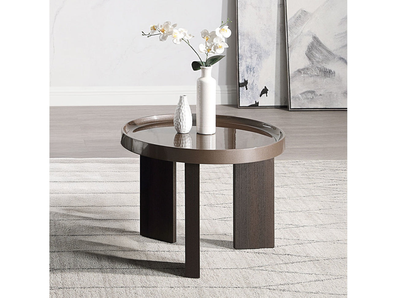 Lakita Dark Blond High Gloss/Smoked Oak End Table - Ornate Home