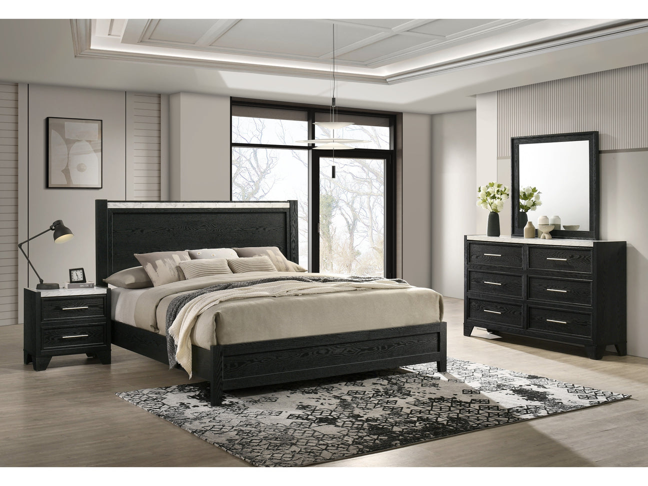 Lamar Black King Panel Bed - Ornate Home