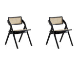 Lambinet Folding Dining Chair in Black and Natural Cane (set of 2) - Ornate Home