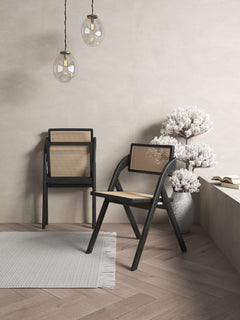 Lambinet Folding Dining Chair in Black and Natural Cane (set of 2) - Ornate Home