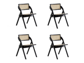 Lambinet Folding Dining Chair in Black and Natural Cane (set of 4) - Ornate Home