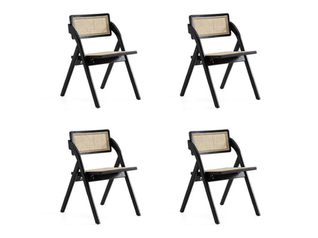 Lambinet Folding Dining Chair in Black and Natural Cane (set of 4) - Ornate Home