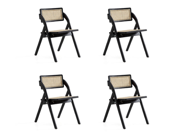 Lambinet Folding Dining Chair in Black and Natural Cane (set of 4) - Ornate Home