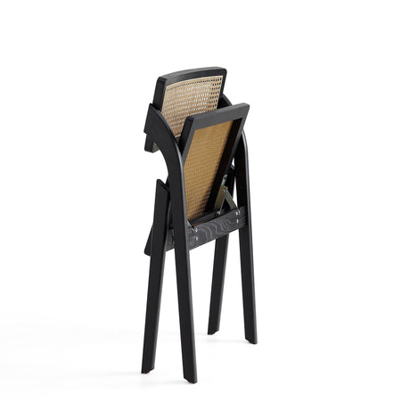 Lambinet Folding Dining Chair in Black and Natural Cane (set of 4) - Ornate Home