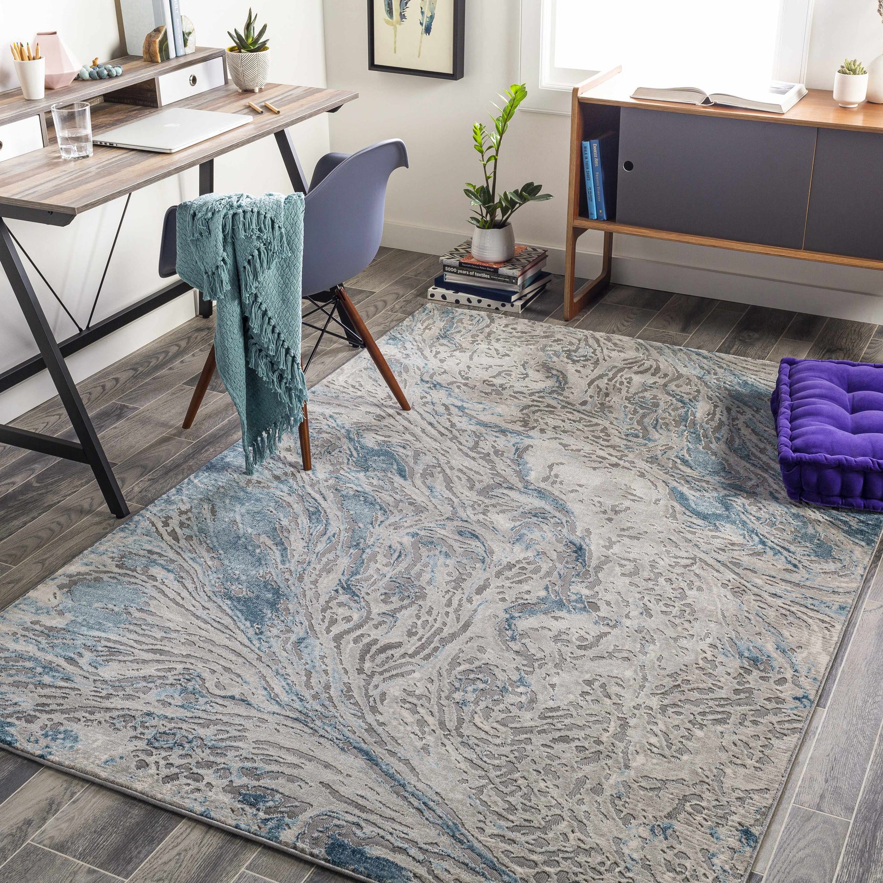 Lambton Blue Marble Area Rug - Clearance - Ornate Home