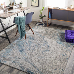 Lambton Blue Marble Area Rug - Clearance - Ornate Home