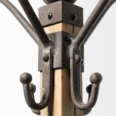 Lamda Black/Light Brown Metal and Wood Coat Rack - Ornate Home