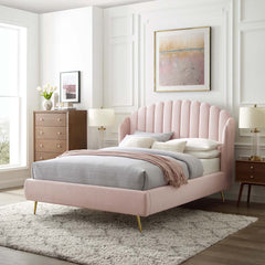 Lana Pink Performance Velvet Queen Wingback Platform Bed - Ornate Home