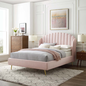 Lana Pink Performance Velvet Queen Wingback Platform Bed - Ornate Home