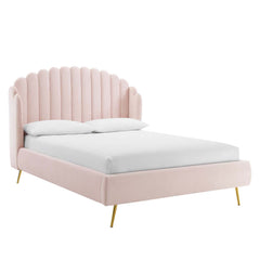 Lana Pink Performance Velvet Queen Wingback Platform Bed - Ornate Home