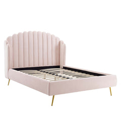 Lana Pink Performance Velvet Queen Wingback Platform Bed - Ornate Home