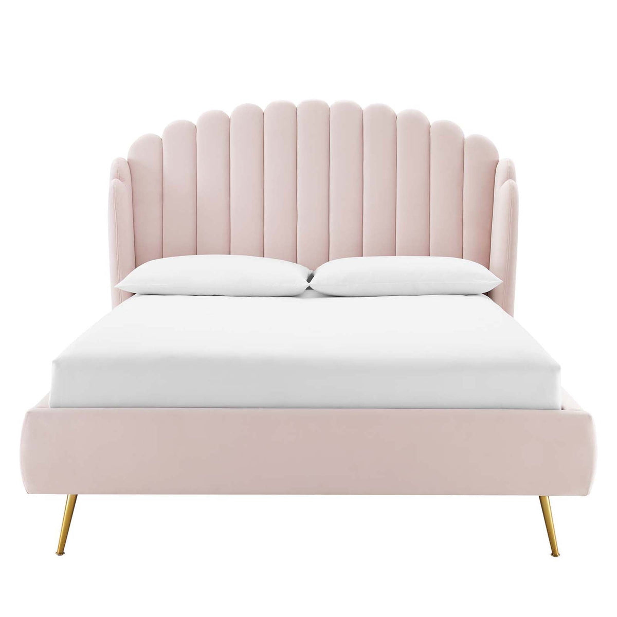 Lana Pink Performance Velvet Queen Wingback Platform Bed - Ornate Home