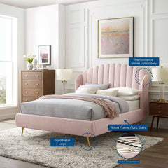 Lana Pink Performance Velvet Queen Wingback Platform Bed - Ornate Home