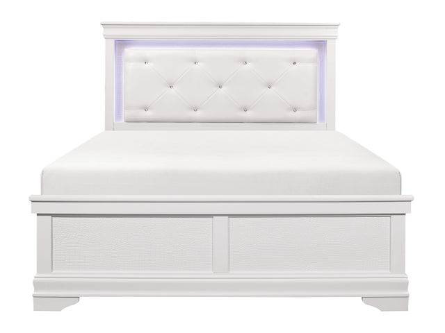 Lana White Queen Bed with LED Lighting - Ornate Home