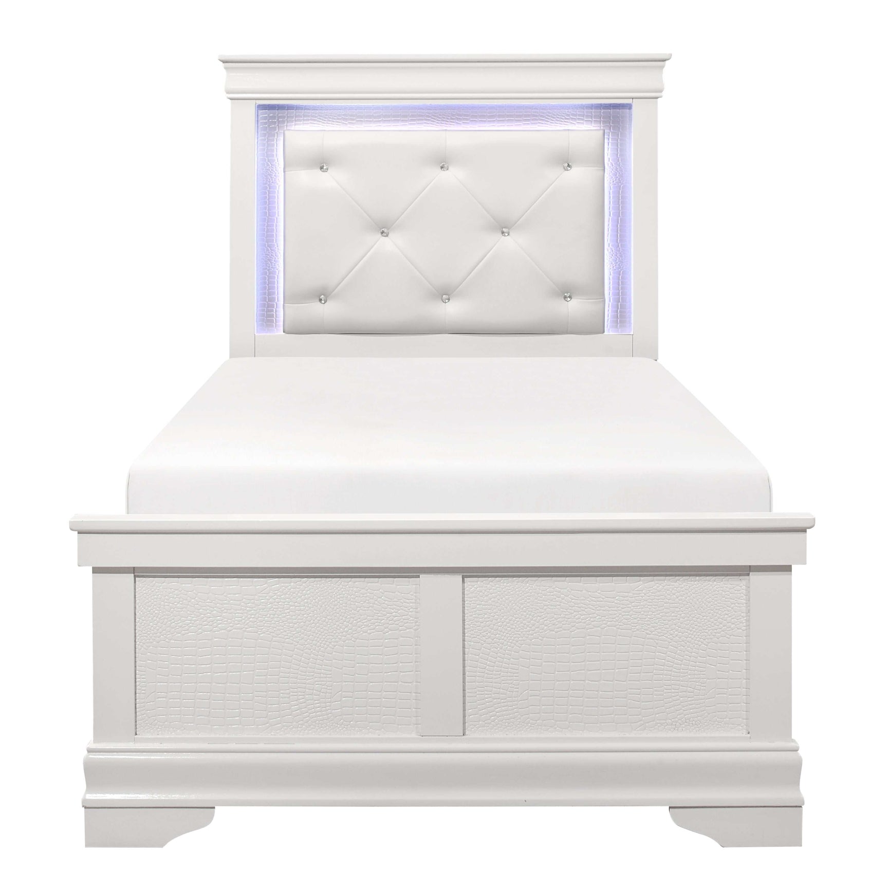 Lana White Twin Panel Bed w/ LED Light HB - Ornate Home