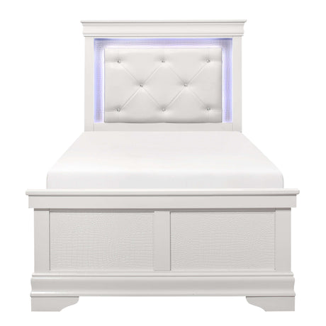 Lana White Twin Panel Bed w/ LED Light HB - Ornate Home