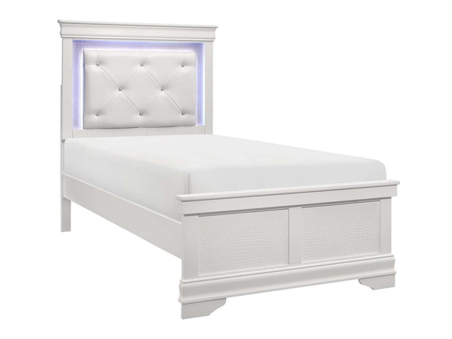 Lana White Twin Panel Bed w/ LED Light HB - Ornate Home