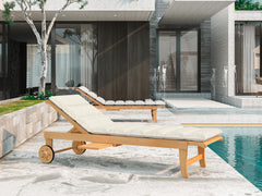 Lance Teak Canvas Outdoor Reclining Sunlounger with Sunbrella® Cushion and Slide-out Tray - Ornate Home