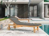 Lance Teak Charcoal Outdoor Reclining Sunlounger with Sunbrella® Cushion and Slide-out Tray - Ornate Home