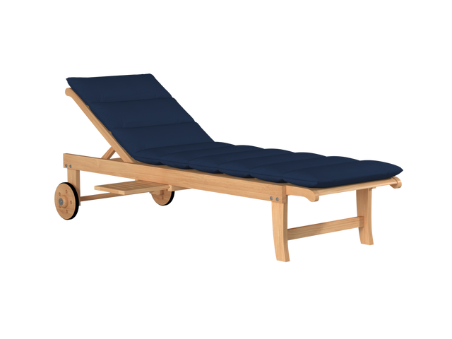Lance Teak Navy Outdoor Reclining Sunlounger with Sunbrella® Cushion and Slide-out Tray - Ornate Home