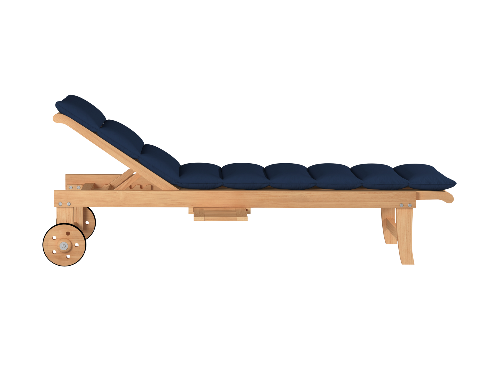 Lance Teak Navy Outdoor Reclining Sunlounger with Sunbrella® Cushion and Slide-out Tray - Ornate Home