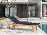 Lance Teak Navy Outdoor Reclining Sunlounger with Sunbrella® Cushion and Slide-out Tray - Ornate Home