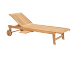 Lance Teak Outdoor Reclining Sunlounger with Rear Wheels and Slide-out Tray - Ornate Home
