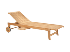 Lance Teak Outdoor Reclining Sunlounger with Rear Wheels and Slide-out Tray - Ornate Home