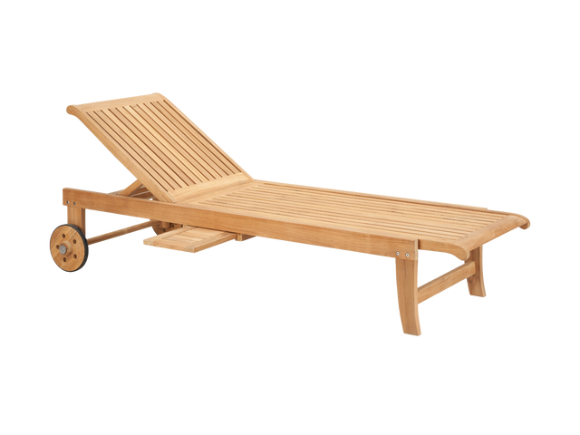 Lance Teak Outdoor Reclining Sunlounger with Rear Wheels and Slide-out Tray - Ornate Home