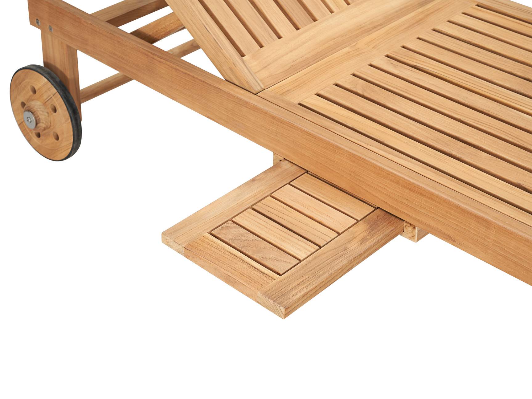 Lance Teak Outdoor Reclining Sunlounger with Rear Wheels and Slide-out Tray - Ornate Home
