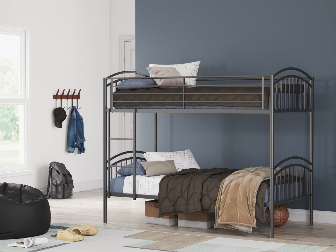 Lanceburg Gray Twin over Twin Bunk Bed and 2 Mattresses (Online Special Price) - Ornate Home