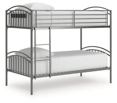 Lanceburg Gray Twin over Twin Bunk Bed and 2 Mattresses - Ornate Home