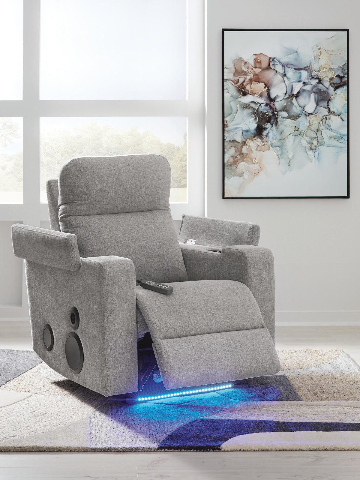 Landdin Pewter Power Glider Recliner with Audio System - Ornate Home