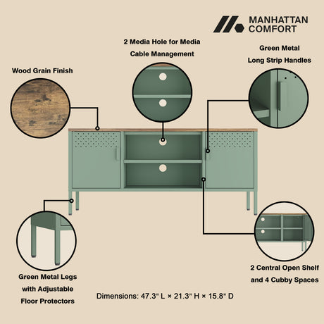 Landen 47" TV Stand in Green - Ornate Home