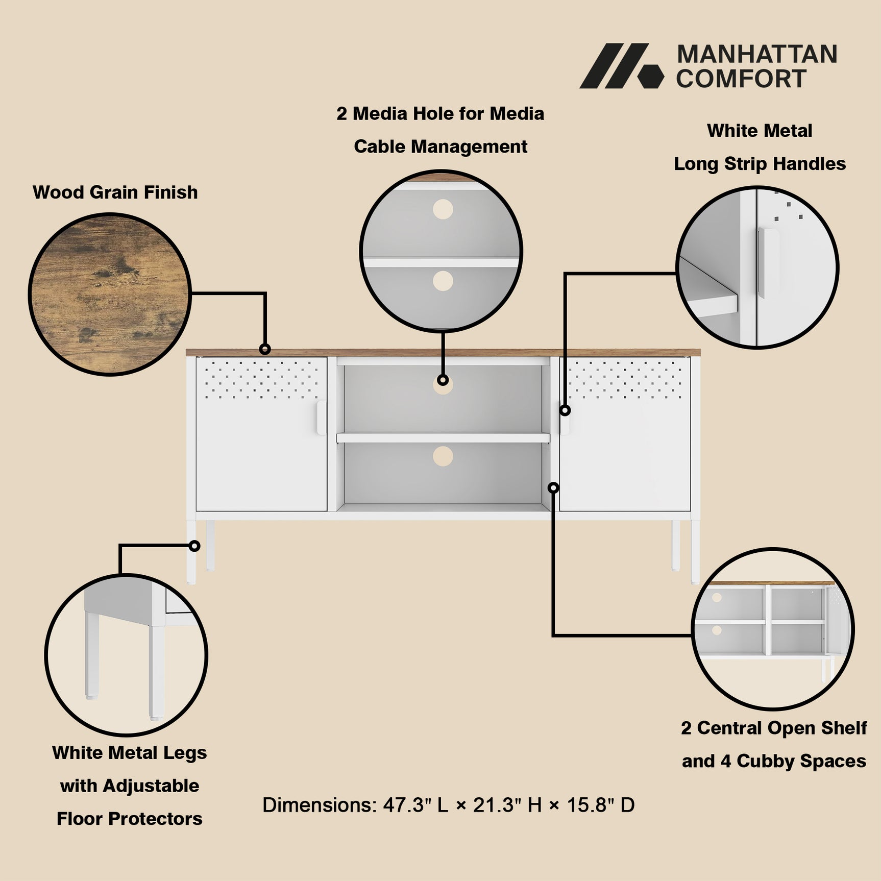 Landen 47" TV Stand in White - Ornate Home