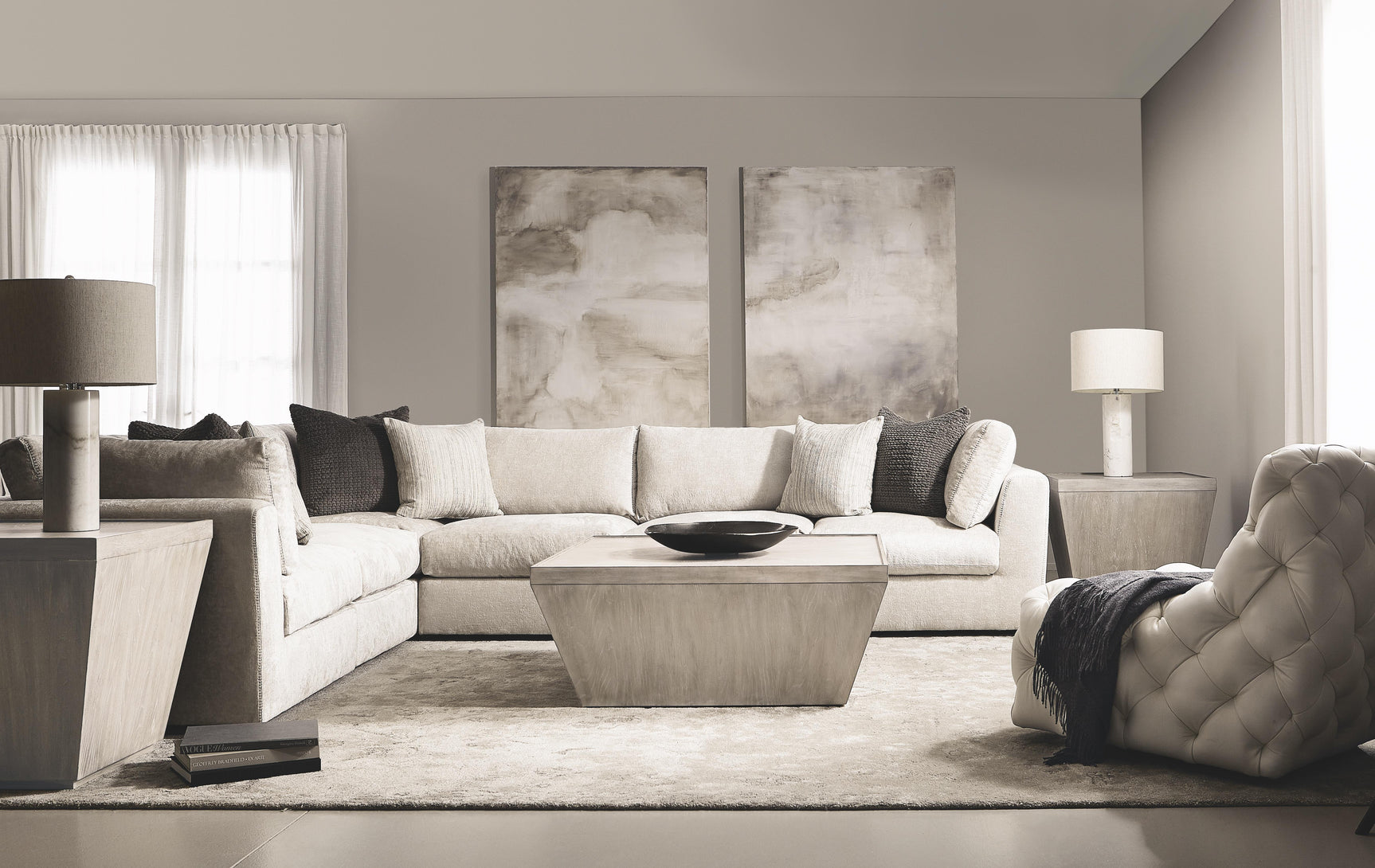 Landers Cerused Greige Side Table - Ornate Home