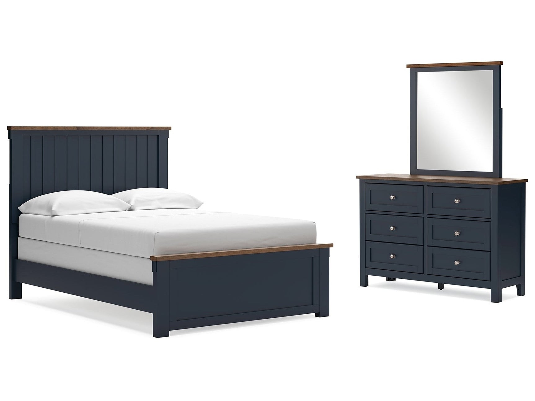 Landocken Brown/Blue Full Panel Bed & Dresser & Mirror (Online Special Price) - Ornate Home