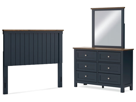 Landocken Brown/Blue Full Panel Headboard & Dresser & Mirror - Ornate Home