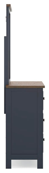Landocken Brown/Blue Queen Panel Bed, Dresser, Mirror and Nightstand - Ornate Home