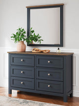 Landocken Brown/Blue Queen Panel Bed, Dresser, Mirror and Nightstand - Ornate Home