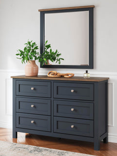 Landocken Brown/Blue Queen Panel Bed, Dresser, Mirror and Nightstand - Ornate Home