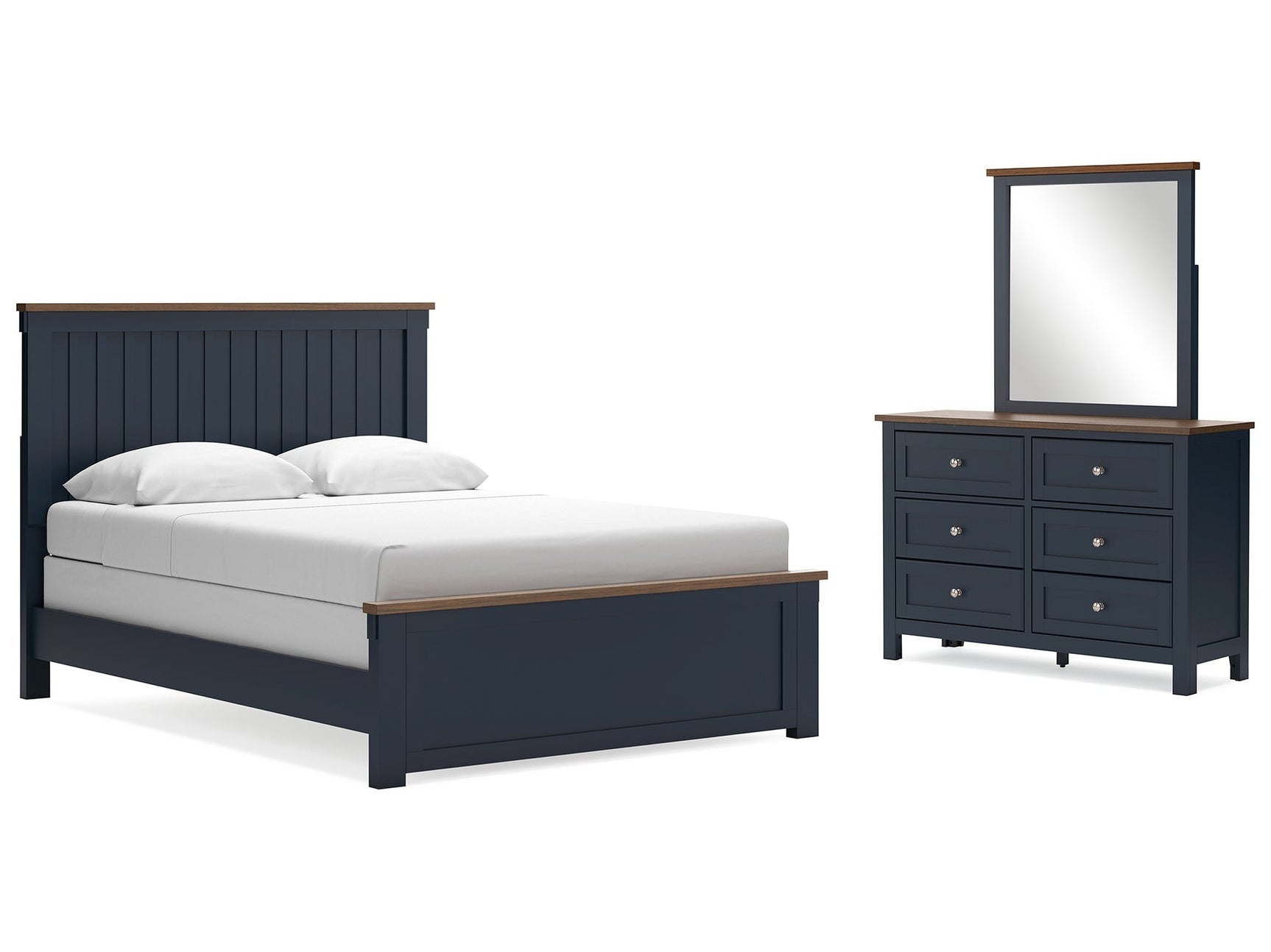 Landocken Brown/Blue Queen Panel Bed, Dresser and Mirror (Online Special Price) - Ornate Home