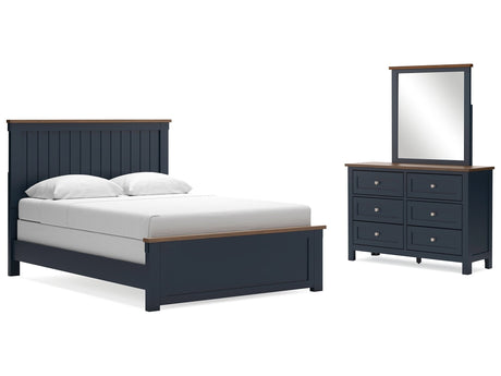 Landocken Brown/Blue Queen Panel Bed, Dresser and Mirror - Ornate Home