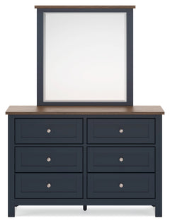 Landocken Brown/Blue Queen Panel Bed, Dresser and Mirror - Ornate Home