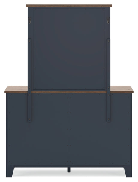 Landocken Brown/Blue Queen Panel Bed, Dresser and Mirror - Ornate Home